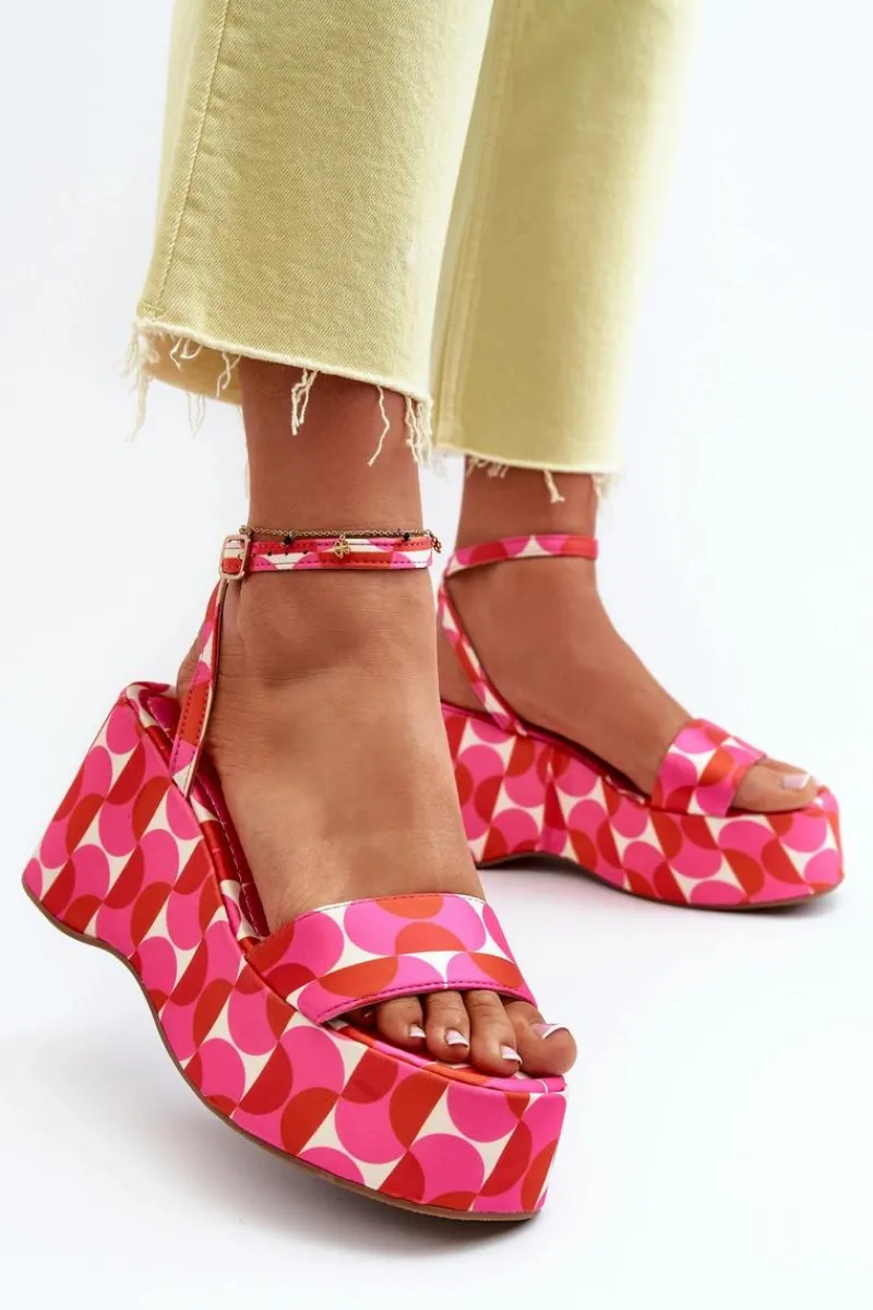 Boto Wzorzyste Sandały Na Platformie I Koturnie Fuksja Wiandia