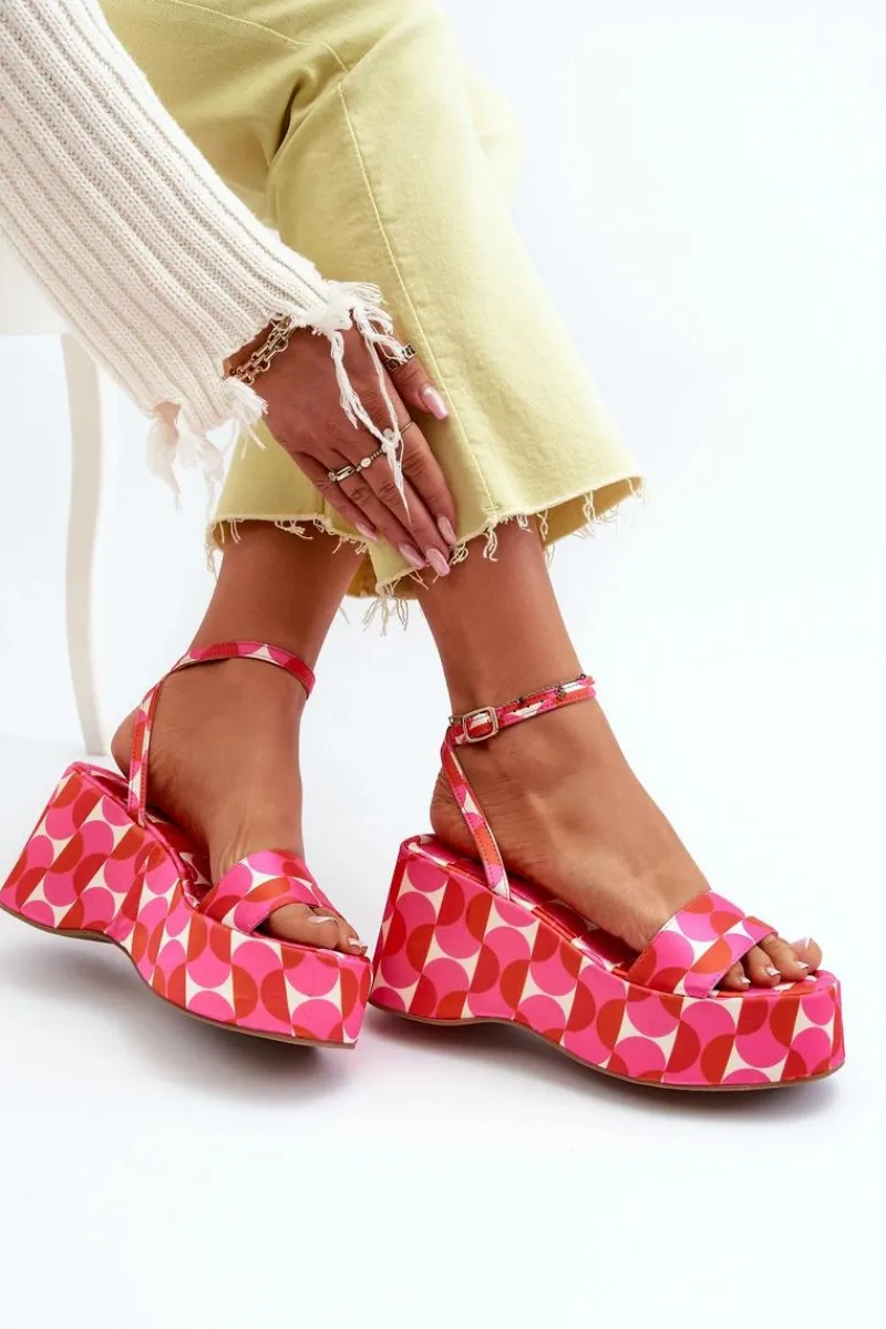 Boto Wzorzyste Sandały Na Platformie I Koturnie Fuksja Wiandia