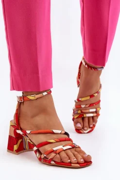 Sandały Na Obcasie>Boto Wzorzyste Sandały Na Słupku Pomarańczowe Jenglla