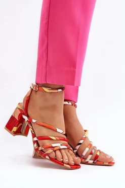 Sandały Na Obcasie>Boto Wzorzyste Sandały Na Słupku Pomarańczowe Jenglla