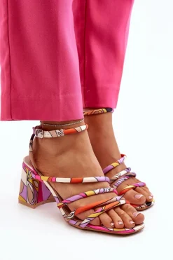 Sale Wzorzyste Sandały Na Słupku Fioletowe Jenglla Damskie Sandały Na Obcasie