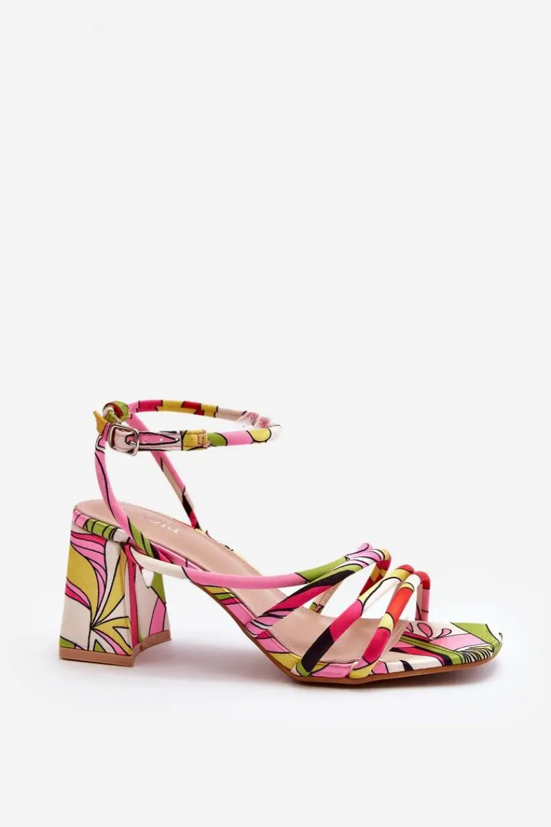 Wzorzyste Sandały Na Słupku Multikolor Jenglla Damskie Sandały Na Obcasie