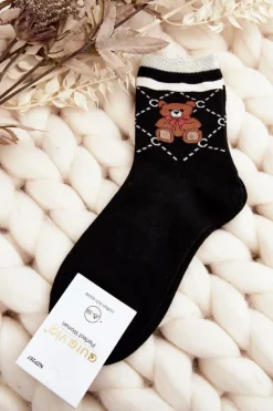 Skarpetki|Skarpetki>Aura.via Wzorzyste Skarpety Damskie Z Misiami Czarne