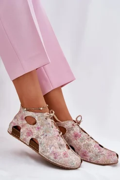 New Maciejka Wzorzyste Skórzane Botki 03426-48 Beżowe Beżowy