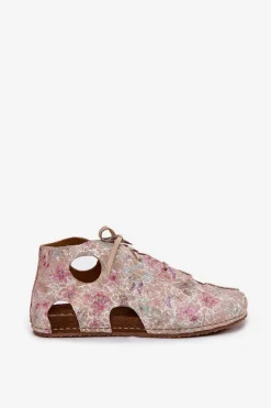 New Maciejka Wzorzyste Skórzane Botki 03426-48 Beżowe Beżowy