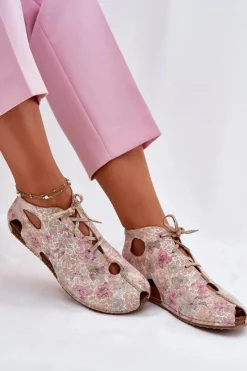 New Maciejka Wzorzyste Skórzane Botki 03426-48 Beżowe Beżowy