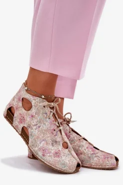 New Maciejka Wzorzyste Skórzane Botki 03426-48 Beżowe Beżowy