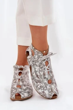 New Maciejka Wzorzyste Skórzane Botki 03426-46 Biało-Beżowe
