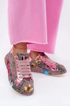 Sale Wzorzyste Sneakersy Na Platformie Ze Zdobieniem RR2N4002 Multikolor Damskie Sneakersy Damskie