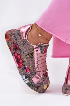 Sale Wzorzyste Sneakersy Na Platformie Ze Zdobieniem RR2N4002 Multikolor Damskie Sneakersy Damskie