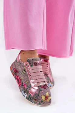 Sale Wzorzyste Sneakersy Na Platformie Ze Zdobieniem RR2N4002 Multikolor Damskie Sneakersy Damskie