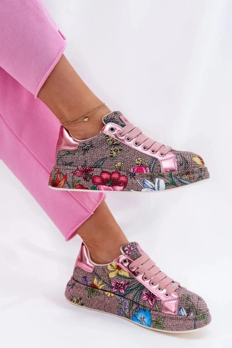 Sale Wzorzyste Sneakersy Na Platformie Ze Zdobieniem RR2N4002 Multikolor Damskie Sneakersy Damskie