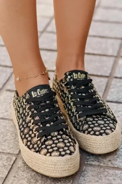 Trampki Damskie Niskie>Lee Cooper Wzorzyste Trampki Damskie Na Platformie Z Plecionką LCW-25-08-3647L Czarne Czarny