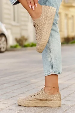 Lee Cooper Wzorzyste Trampki Damskie Na Platformie Z Plecionką LCW-25-08-3646L Khaki Beżowy