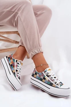 Online Lee Cooper Wzorzyste Trampki Damskie Na Platformie LCW-25-31-3441L Multikolor