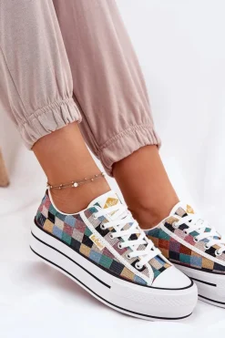 Online Lee Cooper Wzorzyste Trampki Damskie Na Platformie LCW-25-31-3441L Multikolor