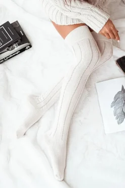 Best Zakolanówki Damskie Ażurowe Warkocz Ecru Skarpetki|Skarpetki