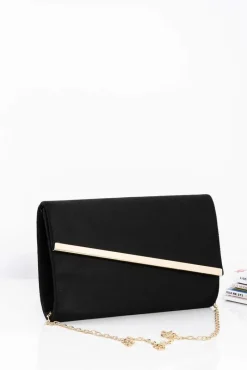 Discount Zamszowa Damska Kopertówka Na Złotym Łańcuszku Czarna Kopertówki