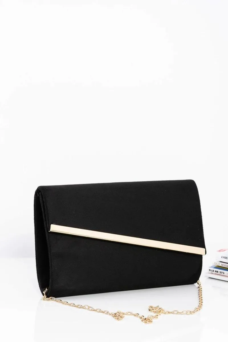 Discount Zamszowa Damska Kopertówka Na Złotym Łańcuszku Czarna Kopertówki