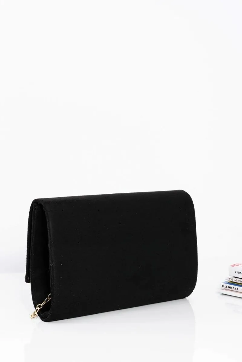 Discount Zamszowa Damska Kopertówka Na Złotym Łańcuszku Czarna Kopertówki