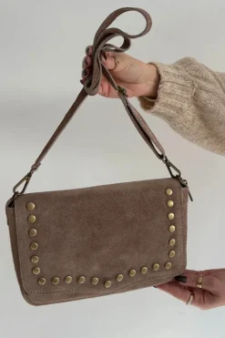 Listonoszki>Boto Zamszowa Skórzana Torebka Z Dżetami Beżowa Rhenna Beżowy