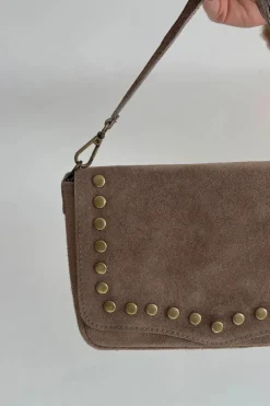 Listonoszki>Boto Zamszowa Skórzana Torebka Z Dżetami Beżowa Rhenna Beżowy