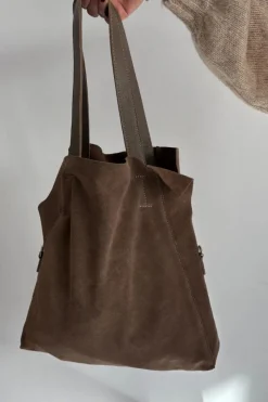 New Boto Zamszowa Torebka Shopper Ciemnobeżowa Miraya Beżowy