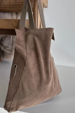 New Boto Zamszowa Torebka Shopper Ciemnobeżowa Miraya Beżowy