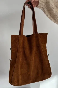 Torebki Klasyczne>Boto Zamszowa Torebka Shopper Camel Miraya Brązowy