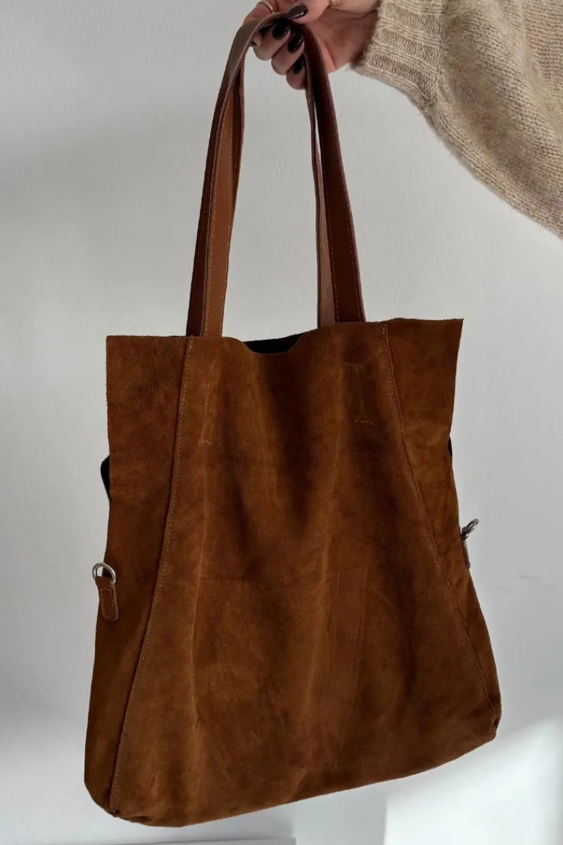 Torebki Klasyczne>Boto Zamszowa Torebka Shopper Camel Miraya Brązowy