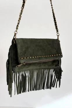 Sale Boto Zamszowa Torebka Z Frędzlami Na Łańcuszku Ciemnozielona Narella Zielony