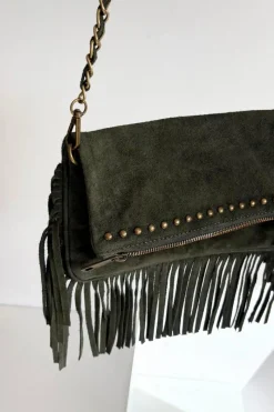Sale Boto Zamszowa Torebka Z Frędzlami Na Łańcuszku Ciemnozielona Narella Zielony
