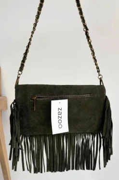Sale Boto Zamszowa Torebka Z Frędzlami Na Łańcuszku Ciemnozielona Narella Zielony