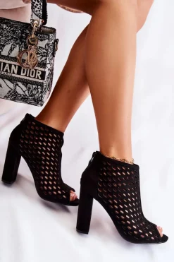 Hot Boto Zamszowe Ażurowe Botki Czarne Jenissa