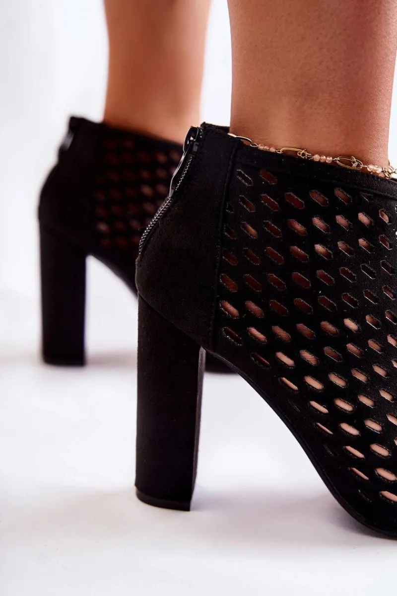Hot Boto Zamszowe Ażurowe Botki Czarne Jenissa