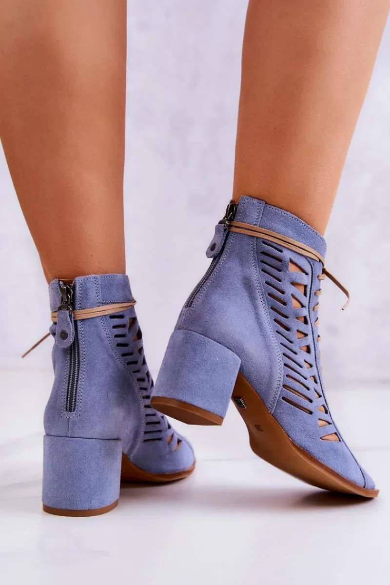 Botki Wiosenne|Botki Maciejka>Maciejka Zamszowe Ażurowe Botki 04040-34 Niebieskie