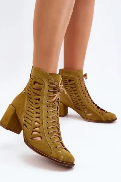 Botki Wiosenne|Botki Maciejka>Maciejka Zamszowe Ażurowe Botki 05508-24 Oliwkowe Zielony