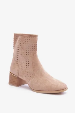 Botki Wiosenne|Botki Ażurowe>Boto Zamszowe Ażurowe Botki Na Obcasie Beżowe Perale