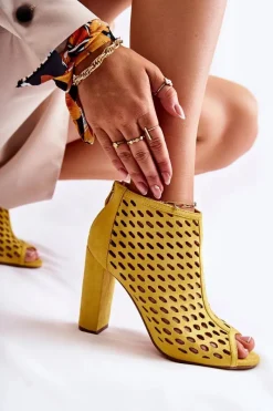 Botki Wiosenne|Botki Na Słupku>Boto Zamszowe Ażurowe Botki Żółte Jenissa