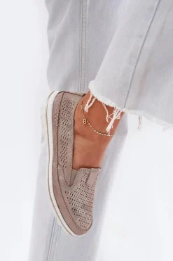 Clearance Evento Zamszowe Ażurowe Półbuty Mokasyny Damskie Złote Redileine