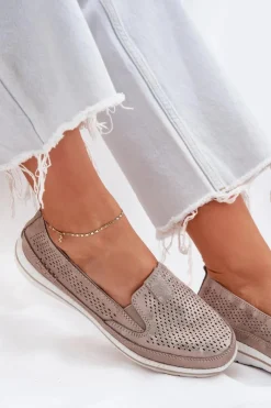 Clearance Evento Zamszowe Ażurowe Półbuty Mokasyny Damskie Złote Redileine