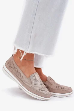 Clearance Evento Zamszowe Ażurowe Półbuty Mokasyny Damskie Złote Redileine