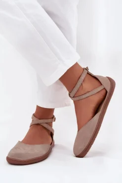 Barefoot|Baleriny Skórzane>Zazoo Zamszowe Baleriny Damskie Barefoot Z Paskami 191 Szare Szary