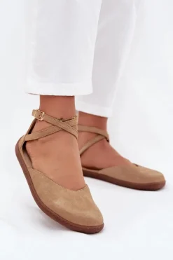 New Zazoo Zamszowe Baleriny Damskie Barefoot Z Paskami 191 Beżowe Beżowy