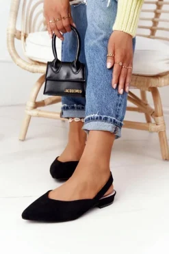 Baleriny Klasyczne>Damskie buty S.Barski Zamszowe Baleriny Na Obcasie S.Barski Czarne