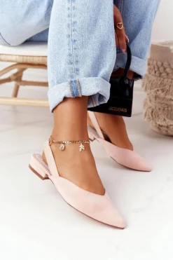 Best Damskie buty S.Barski Zamszowe Baleriny Na Obcasie S.Barski Różowe