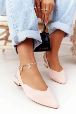 Best Damskie buty S.Barski Zamszowe Baleriny Na Obcasie S.Barski Różowe