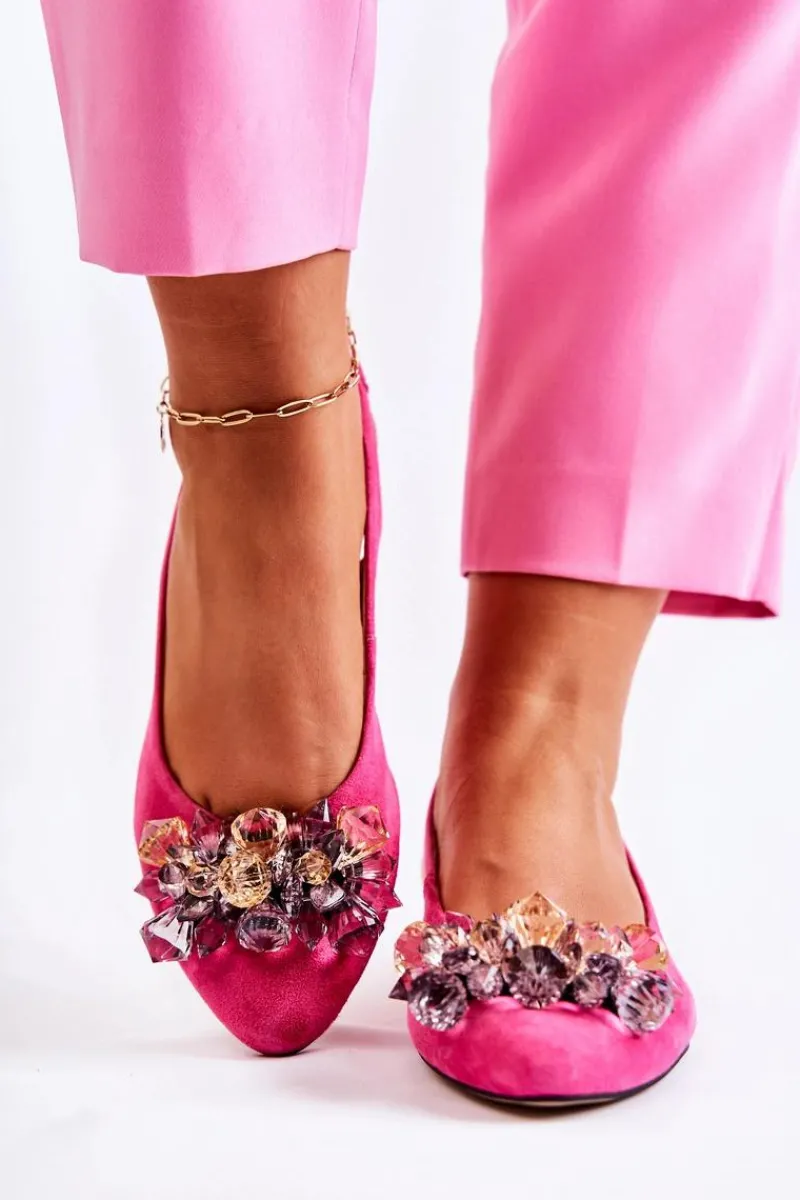 Baleriny Skórzane|Baleriny Klasyczne>Boto Zamszowe Baleriny Na Obcasie Z Ozdobą Różowe Elenie