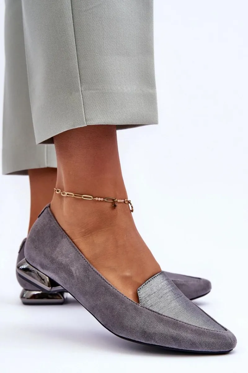 Best Zamszowe Baleriny Na Płaskim Obcasie Szare Loxes Damskie Baleriny Klasyczne