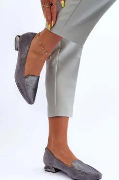 Best Zamszowe Baleriny Na Płaskim Obcasie Szare Loxes Damskie Baleriny Klasyczne